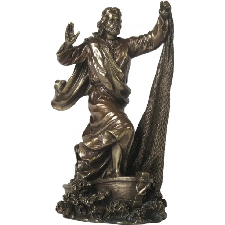 Jesus der Fischer wirft Netz aus Gott Figur Kreuz bronziert Skulptur