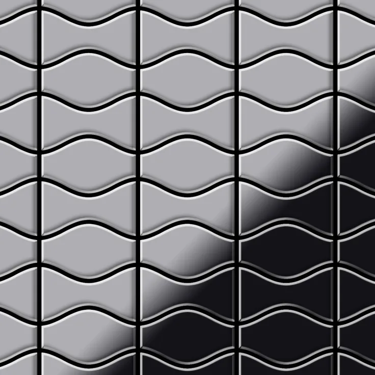 Alloy Mosaik Fliese massiv Metall Edelstahl hochglänzend in grau 1,6mm stark Kismet & Karma-S-S-M Designed by Karim Rashid 0,86 m2