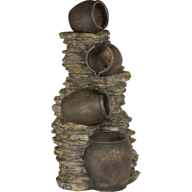 Dehner Gartenbrunnen Krüge mit LED Beleuchtung, Steinoptik, ca. 118 x 60 x 46 cm, 27 kg, Polyresin, braun