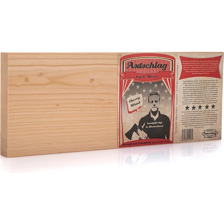 Axtschlag Schnitt-, Anricht- und Filetierbrett - Kirsche - 40 x 15 x 2,5cm