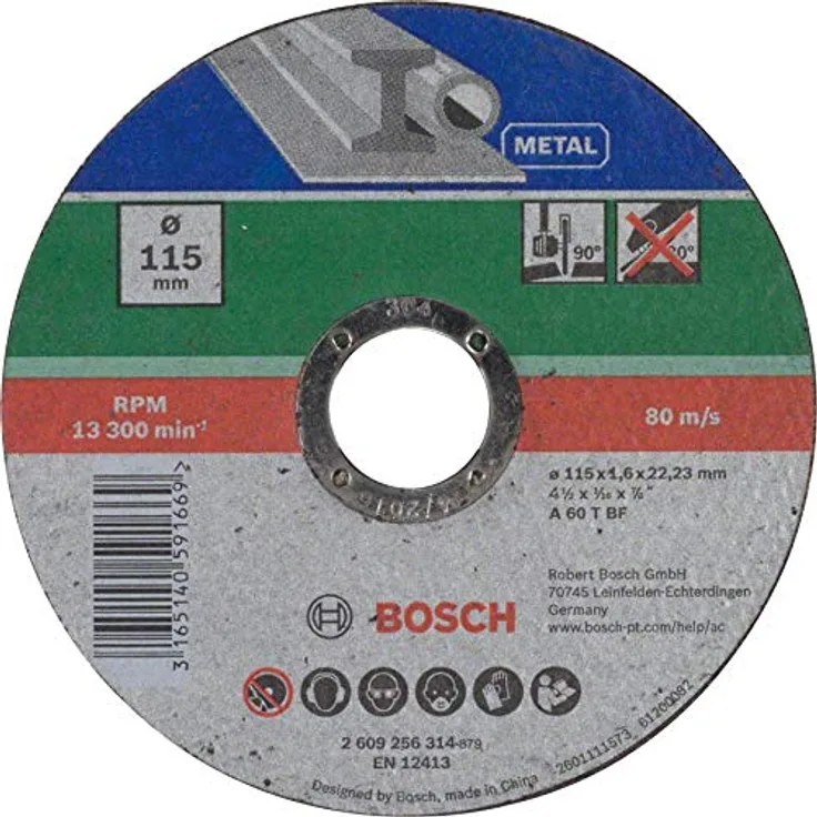 Bosch 2609256314 DIY Trennscheibe Metall 115 mm ø x 1,6 mm gerade