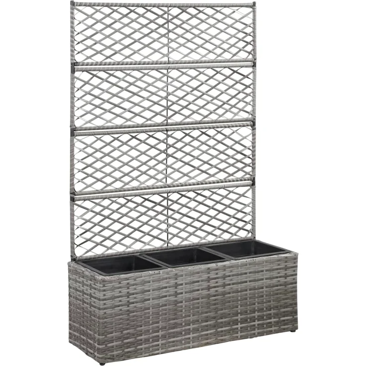 vidaXL Hochbeet mit Rankgitter 3 Töpfe 83×30×130cm Poly Rattan Grau – Bild 1