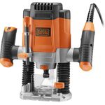 Black+Decker KW1200E 1200W Oberfräse, 28.000 1-min, max. Fäserdurchmesser 38 mm (inkl. 3 Spannzangen, Parallelanschlag, Zirkel, Staubabsaugevorrichtung, Kopierhülse (17 mm), 1200 W, 230 V, Orange