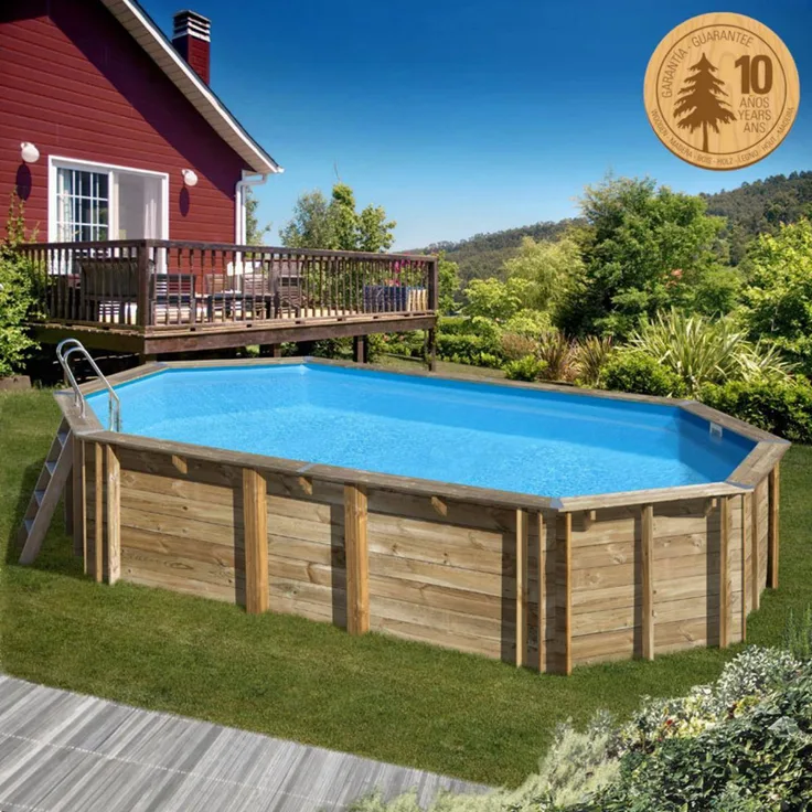 PCS-ERG - Pool Komplettset aus Echtholz Orange Oval 755 x 456 x 146 cm