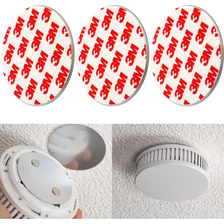 Rauchmelder Magnethalter, 3er Pack, Ø 70 mm, Selbstklebend, 3M Pads, Warnmelder Magnethalterung zur einfachen Befestigung ohne Bohren und Schrauben