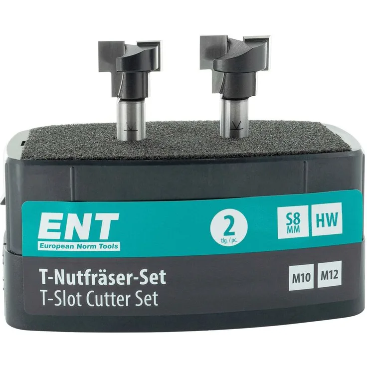 Ent European Norm Tools - ENT 09047 2-tlg. HW T-Nutfräser-Set optimiert für M10 M12 Sechskantschrauben, HW (HM), Schaft (S) 8 mm