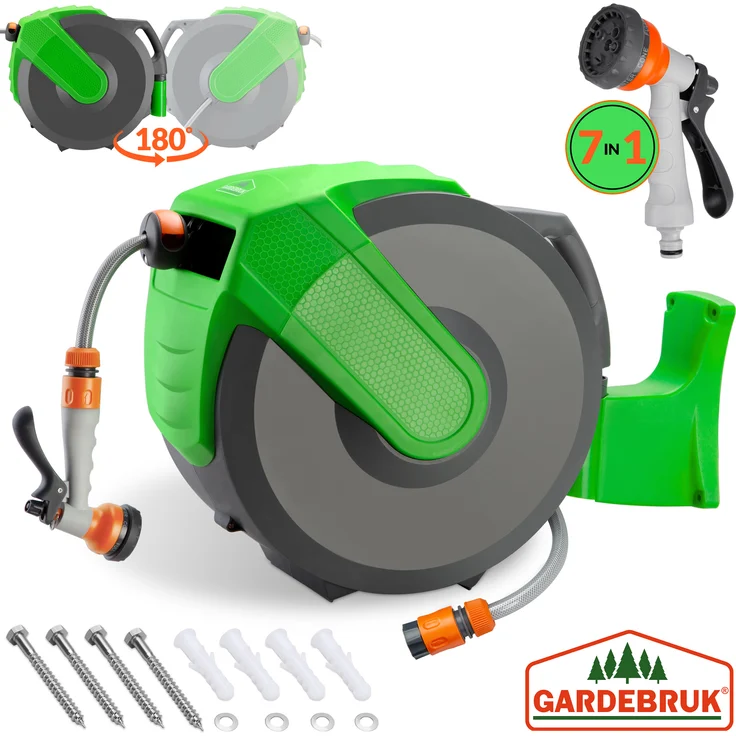GARDEBRUK Schlauchaufroller Wasser 30 + 2m Schlauchtrommel 7-in-1 Handbrause Gartenschlauch – Bild 1