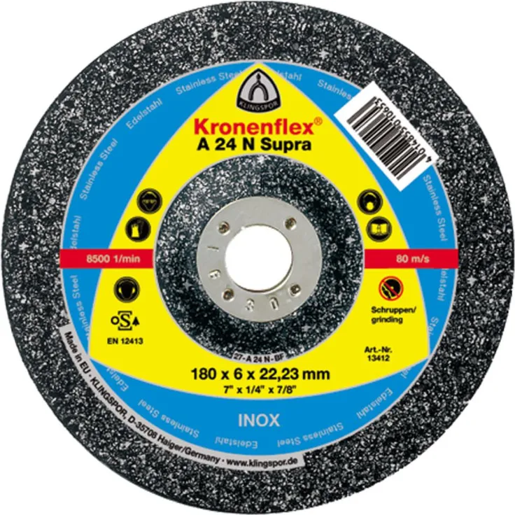 KLINGSPOR KLI-13407-1 13407 A 24 N Schruppscheiben 180 x 4 x 22,23 mm gekröpft Inhalt: 1 Stück