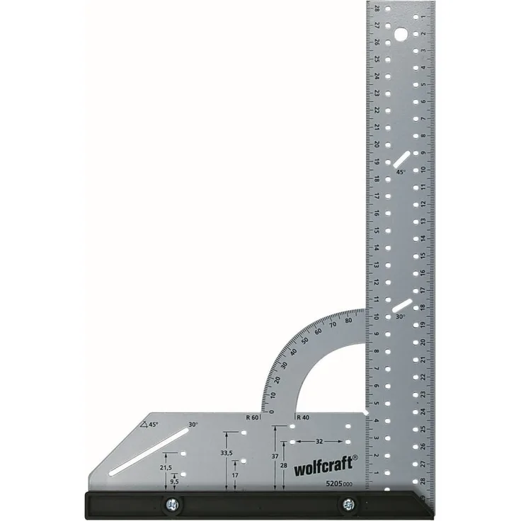 wolfcraft Universalwinkel 5205000, Winkelmesser mit 300 mm Schenkellänge zum präzisen Anreißen und Zeichnen mit 90° Anschlagwinkel und abnehmbarer Winkelschiene