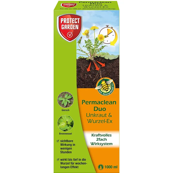PROTECT GARDEN Permaclean Duo Unkraut & Wurzel Ex, Unkrautvernichter mit Zweifachwirkung gegen alle Unkräuter und Ungräser, 1000 ml