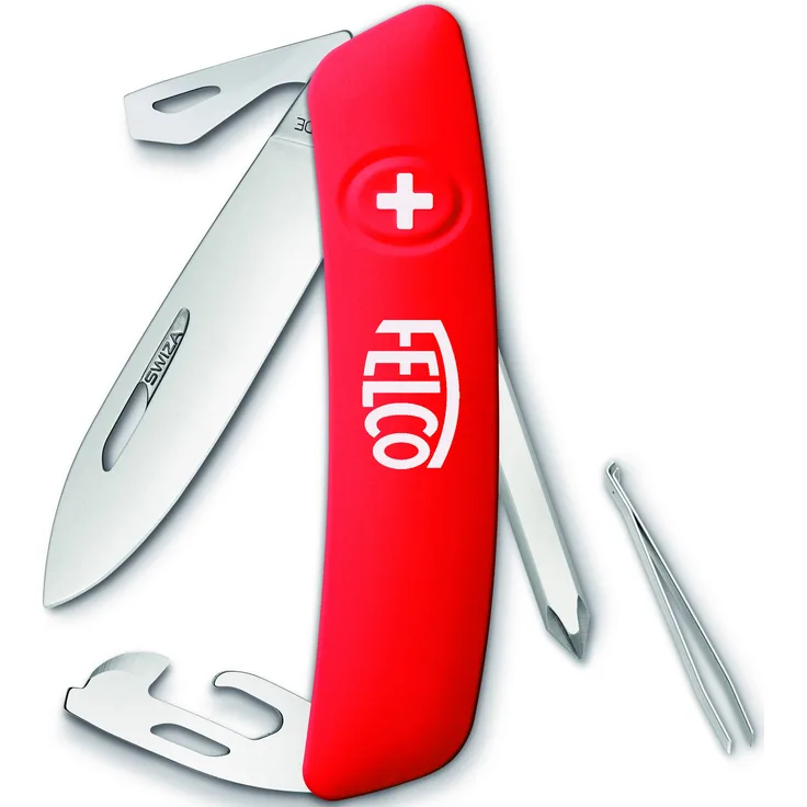 Felco Taschenmesser, Klappmesser, Schnappmesser (9 Funktionen inkl. Schraubenzieher Robuste Klinge aus Edelstahl Kratzfester Griff) 504, Rot