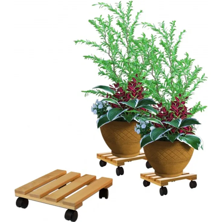 Pflanzenroller eckig Buchenholz massives Holz 30 x 30 cm bis 120 Kg Rollunterset