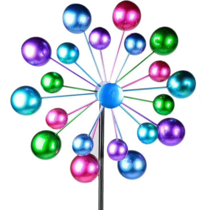 Windrad für den Garten aus Metall Windspiel Windmühle doppelt lila-blau-rot-grün 124cm