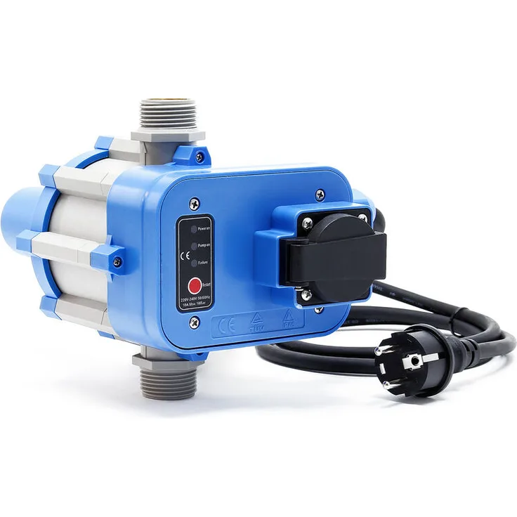 WilTec Druckschalter EPC-1.1 230V mit Steckdose für Hauswasserwerke & Pumpen 1-phasig mit Trockenlaufschutz