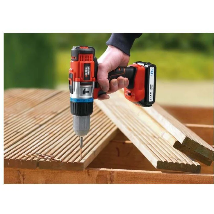 Black+Decker 2-Gang Hochleistungs-Akku-Schlagbohrschrauber (18V Li-Ion,5 Metallplanetengetriebe,Sicherheitselektronik,ergonomische Form,24-stufige Drehmomentvorwahl,LED) EGBHP188K – Bild 3