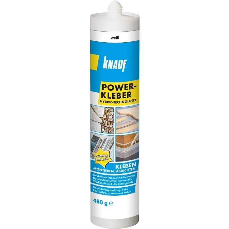 Knauf Power Kleber 480 g Power Klebstoff, gebrauchsfertiger, einkomponentiger Hybrid Klebstoff, lösemittelfrei witterungs und feuchtebeständig zum Kleben, Montieren, Innen und Außen Bereich