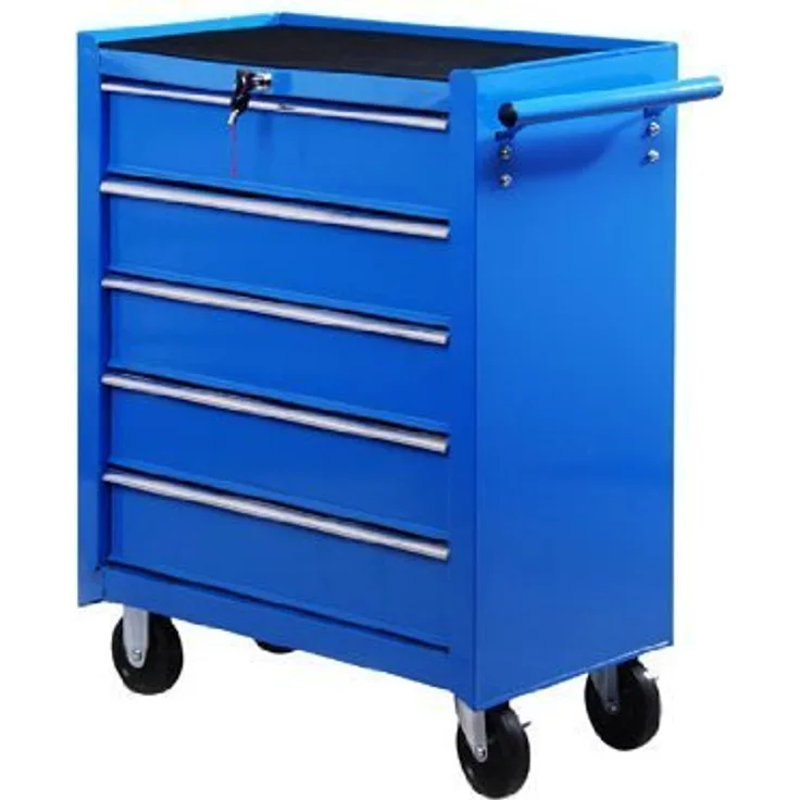 Homcom® Fahrbarer Werkstattwagen Werkzeugwagen Rollwagen Werkzeugkasten mit 5 Schubladen blau