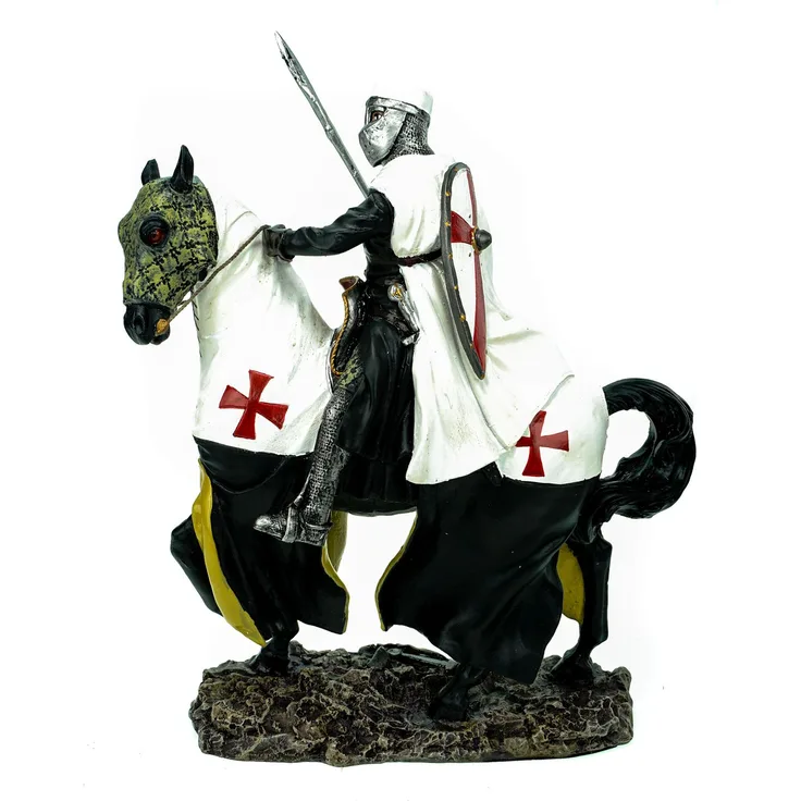Deutscher Tempelritter auf Pferd 30 cm Figur Templer Ritter Templerkreuz Deko Skulptur