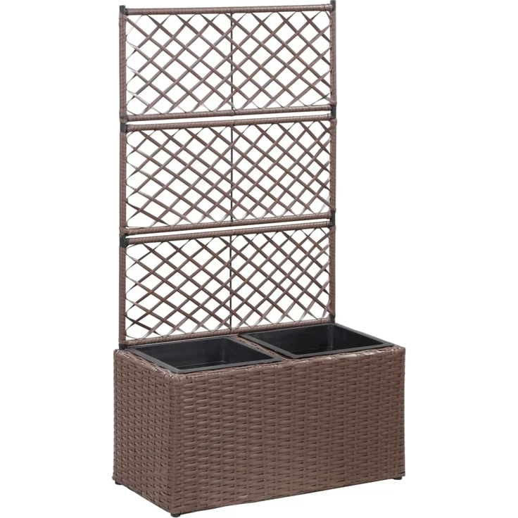 vidaXL Hochbeet mit Rankgitter 2 Töpfe 58×30×107cm Poly Rattan Braun – Bild 1