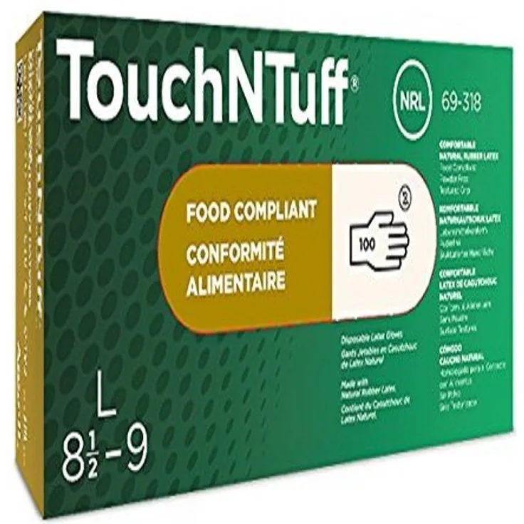 Ansell TouchNTuff 69-318 Naturgummilatex Handschuhe, Chemikalien- und Flüssigkeitsschutz, Naturfarben, Größe 9.5-10 (100 Handschuhe pro Spender)