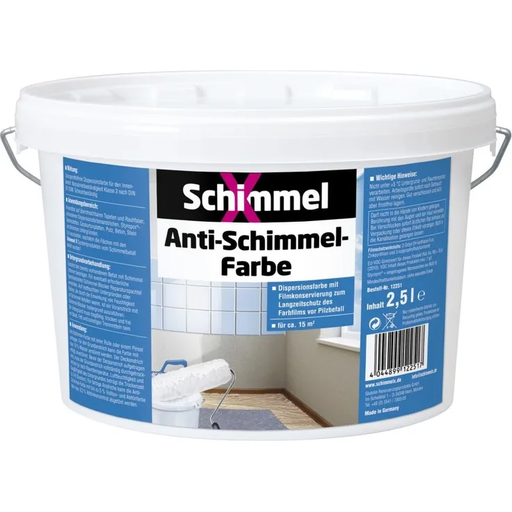 Pufas 2500 SchimmelX Anti-Schimmelfarbe Innen-Farbe mit Langzeitschutz Weiß 2.5 L