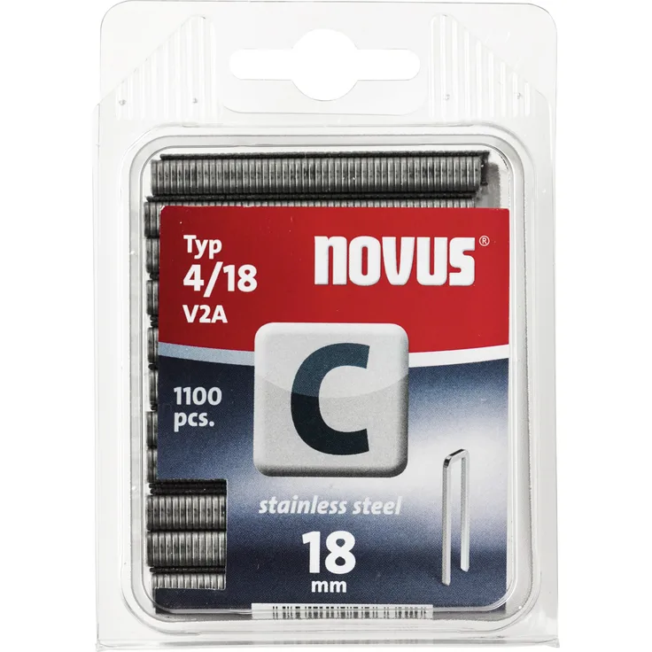 Novus Schmalrückenklammern 18 mm,aus Edelstahl, 1100 Klammern vom Typ C4-18 V2A, für den dauerhaften Außeneinsatz
