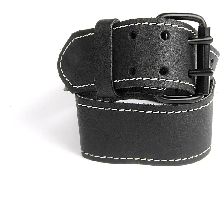 kwb 908830 Leder-Gürtel aus robustem Rinds-Leder, Doppelsteg-schnalle, in Schwarz, 115 cm, mit weißer Naht, für Werkzeug-Taschen, Jeans u. v. m.