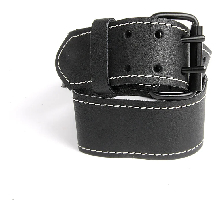 kwb 908830 Leder-Gürtel aus robustem Rinds-Leder, Doppelsteg-schnalle, in Schwarz, 115 cm, mit weißer Naht, für Werkzeug-Taschen, Jeans u. v. m.