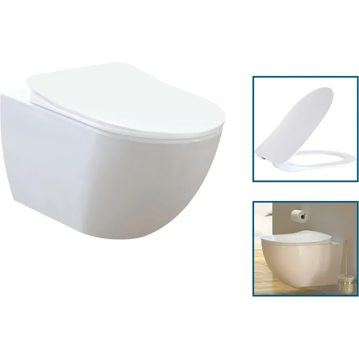 Aloni Spülrandloses Wand Hänge WC Spülrandlos Toilette Normal WC + Deckel