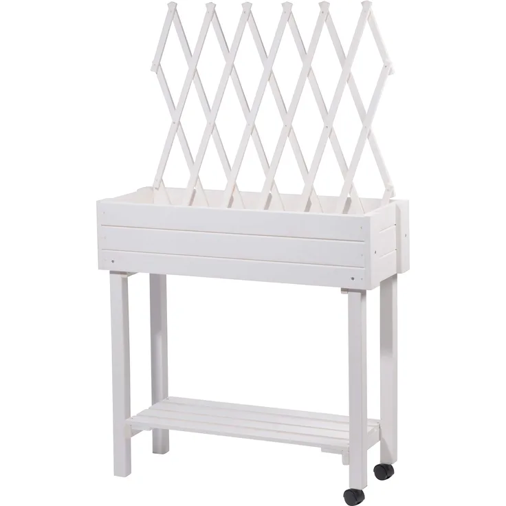 dobar 58186e Vielseitiges Hochbeet mit integrierter Rankhilfe, Rollbares Tischbeet für Terrasse und Balkon, 79 x 28,5 x 130 cm, Fichte, Weiß