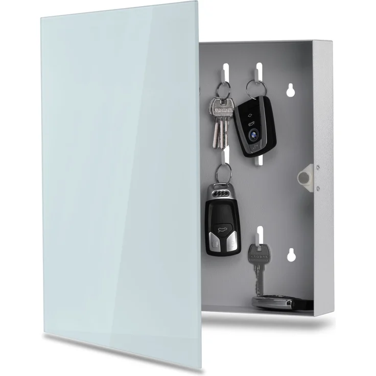 Schlüsselkasten mit Glasmagnettafel und 6 Magneten, 35 x 35 x 6,5cm milchglas – Bild 1