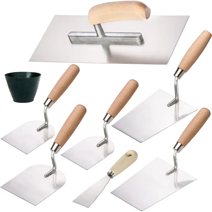 Colorus Stuckateur Werkzeug Set 8 tlg. | Putzkelle Maurerkelle aus Edelstahl | Gipserspachtel Glättekelle Stuckateurkelle Malerspachtel | Kellen Set