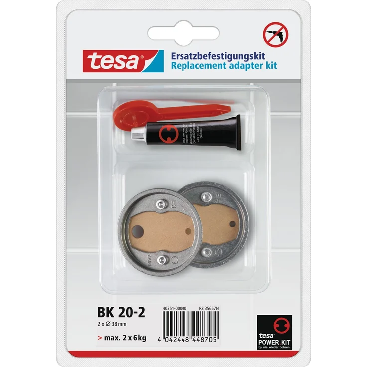 Tesa Befestigungsadapter BK20-2 (selbstklebend, 2 Zamak Ringe aus Kupfer, inkl. Klebetube und Ausdrückhilfe, Durchmesser 41mm) – Bild 3