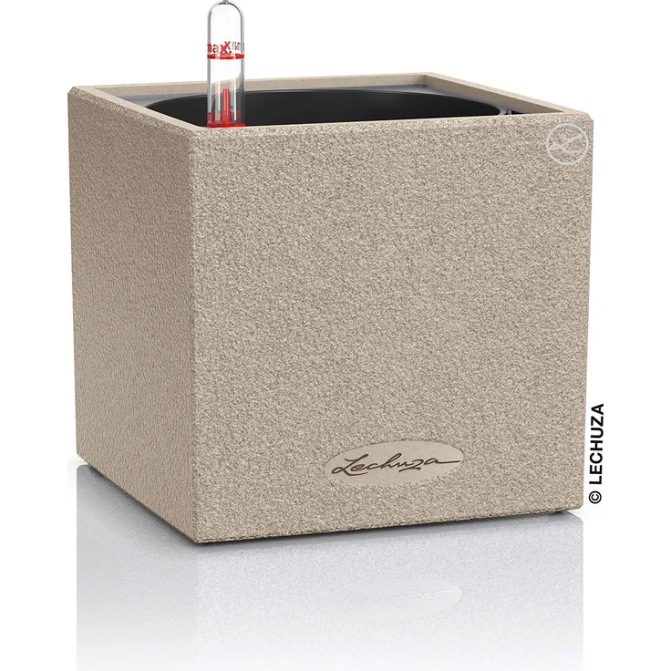 LECHUZA CANTO Stone 14 hochwertiger Kräuterwürfel mit Stick-Bewässerungssystem, sandbeige