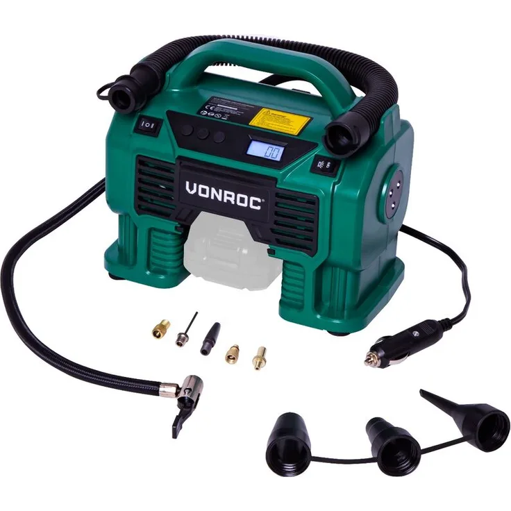 Akku-Kompressor VPower 20V - 20V Akku und 12V Zigarettenanzünder-Stecker – Befüll- und Entleerungsfunktion - Max. Arbeitsdruck 11 bar