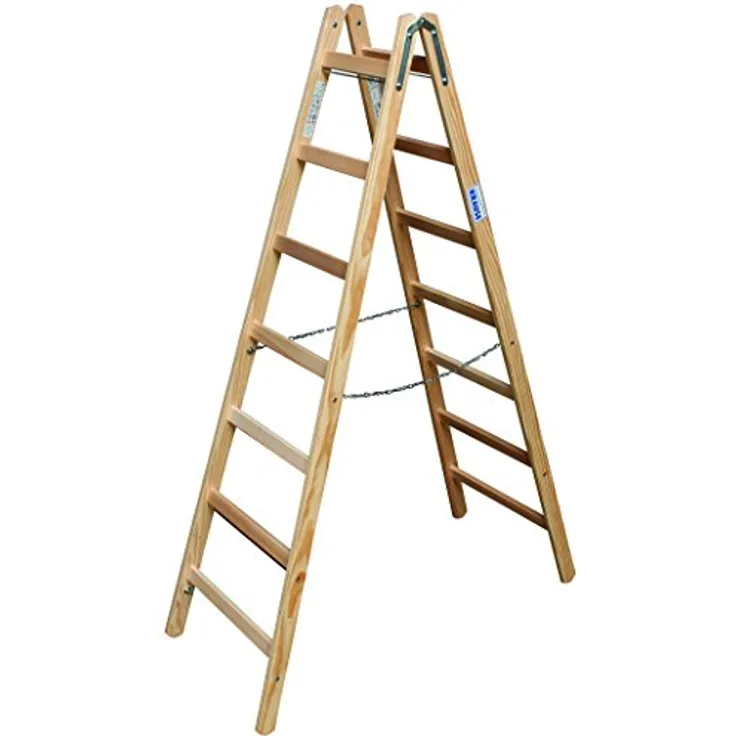 KRAUSE 170095 Holz Sprossen Stehleiter mit 2x7 Sprossen