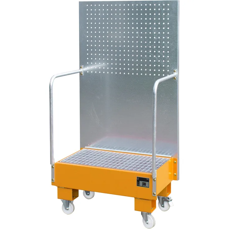 Bauer Fahrbare Auffangwanne mit Lochplattenwand LPW 60-2, lackiert, Gelborange