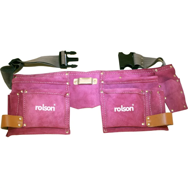 Rolson 68630 Werkzeuggürtel aus Leder mit zwei Taschen, Rosa