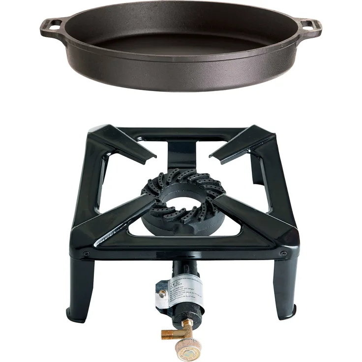 Paella World International Gaskocher Hocherkocher-Set mit Gusseisenpfanne, Mehrfarbig, 2-teilig