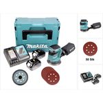 Makita DBO 180 RFJ Akku Exzenterschleifer 18V Li-ion 125 mm im Makpac plus 2x 3 Ah Akku plus Ladegerät plus Extra Schleifteller plus 50x Schleifpapier K80
