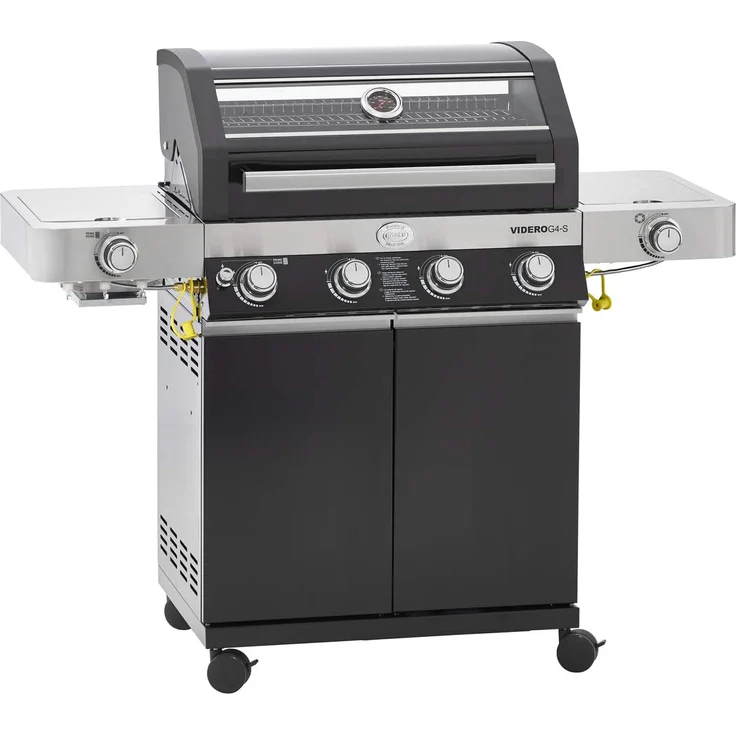 RÖSLE Gasgrill BBQ-Station VIDERO G4-S Vario+ Nero Schwarz, Grill mit 4 Edelstahlbrennern, extra Primezone und Seitenbrenner, klappbare Seitentische, VARIO+, pulverbeschichteter Stahl, Version 2021 – Bild 1