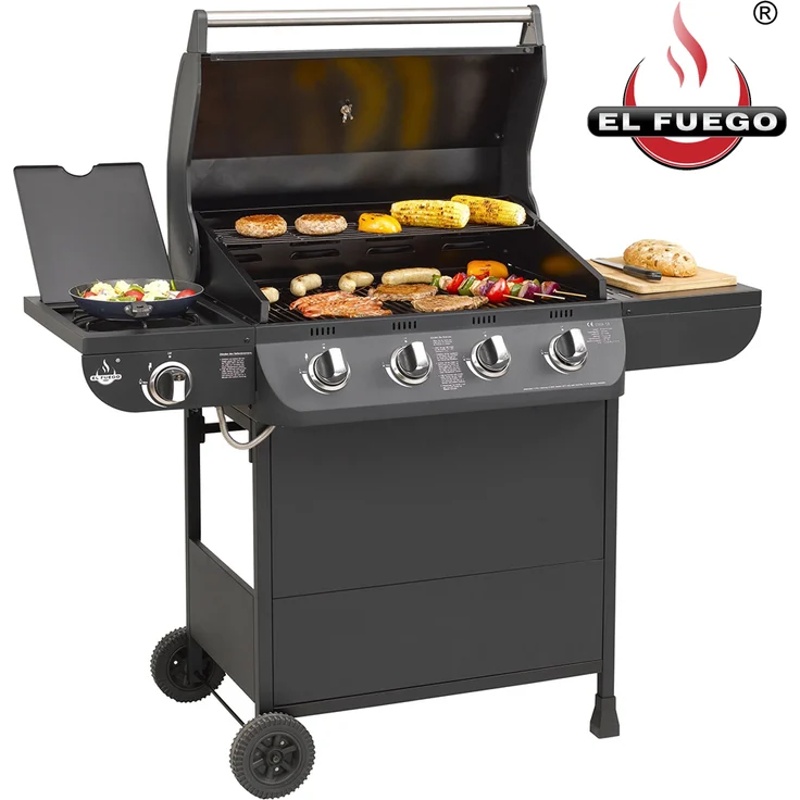 Barbecue El Fuego Gasgrill Columbus mit 4 Brenner 1 Seitenbrenner BBQ für 6-8 Personen Grillfläche 68 x 41 cm 2788 cm² , Piezozündung 2 Seitenablagen – Bild 2