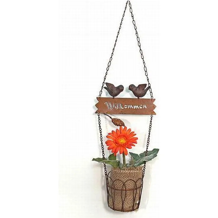 Denk - Hänger 18338 Pflanzhänger Blumenampel mit Vögel 'Willkommen' 70 cm