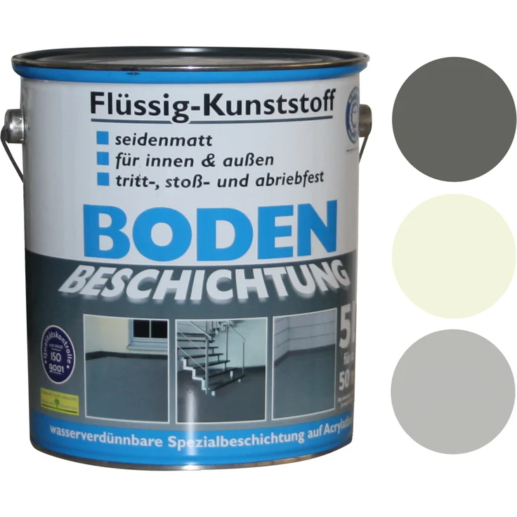 Flüssig Kunststoff 5L Bodenbeschichtung 50m² Betonfarbe Beton Beschichtung Silbergrau – Bild 1