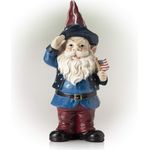 Alpine Corporation ZEN126S Patriotischer Zwerg Salut-Statue für den Außenbereich, Garten, Terrasse, Terrasse, Veranda, Kunstdekoration, 30,5 cm hoch, Mehrfarbig