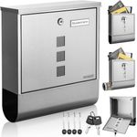 monzana Design Briefkasten Edelstahl silber mit Zeitungsfach Sichtfenster 2 Schlüssel Namensschild Wandbriefkasten