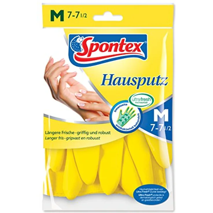 Spontex Hausputz Handschuhe, für alle Putz- und Pflegearbeiten im Haushalt, griffig und robust, innen mit Baumwollbeflockung, Größe M (10 x 1 Paar)
