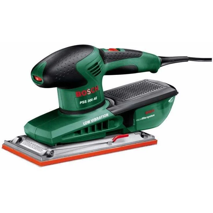 Bosch DIY Schwingschleifer PSS 300 AE, Schleifblatt P120, Bosch Microfilter, Koffer (250 W, Schwingzahl 14.000-24.000 min-1, Schleiffläche rechteckig 262 cm² (114 x 230 mm)) – Bild 2