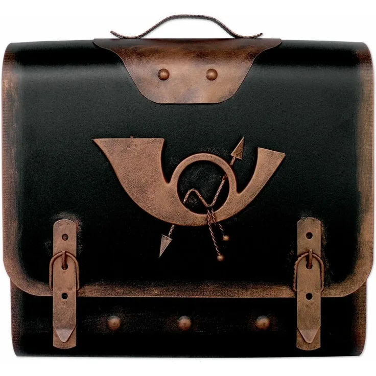 Briefkasten Alter Schulranzen mit Posthorn PH3, 40 x 40 x 9 cm, kupfer