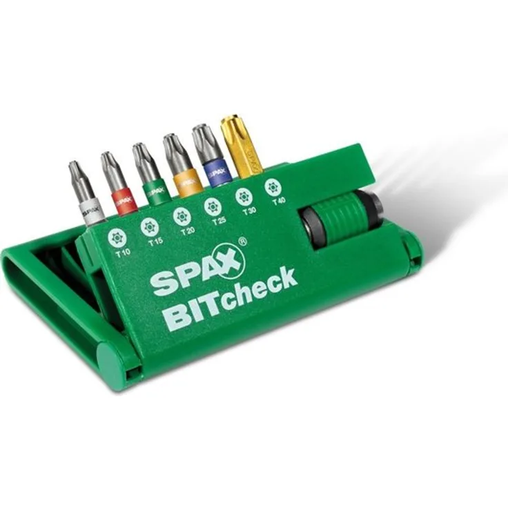 SPAX BITcheck, 7-teilig, 6 BITs T-STAR plus: T10, T15, T20, T25, T30,T40, und 1 Rapidaptor BIT-Halter, 5000009181309
